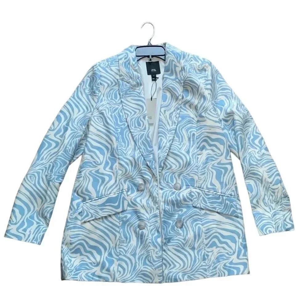 River Island Jacket Blue Tiger Print Blazer New